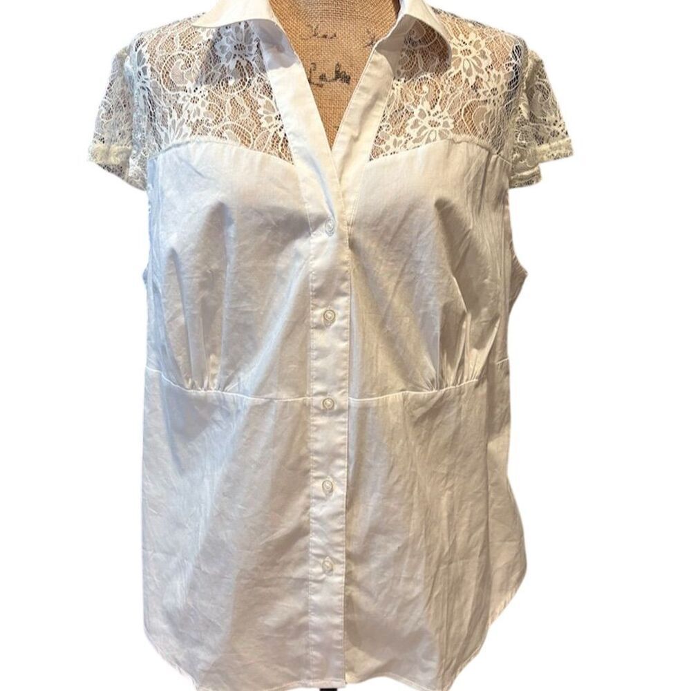 Ashley Stewart Women's Size 16 White Sleeveless Lace Blouse Casual